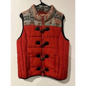 Ruff Hewn orange puffer vest Large wool southwestern aztec print full-zip